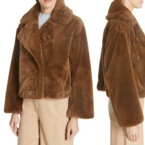 Vince Plush Faux-Fur Coat Double Breast Cropped in Walnut